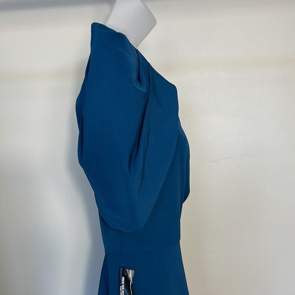 NWT KAY UNGER NEW YORK Teal Briana One Shoulder Draped Gown Women’s - Picture 6 of 12